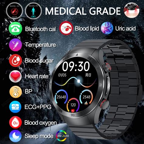 2024 Smart Watch Blood Sugar Blood Lipid Uric Acid Monitor ECG PPG