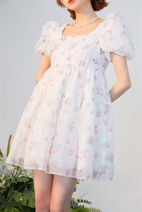 Square Neckline And Short Puff Sleeves Floral Print Bouffont Dress