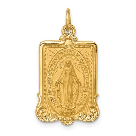 K Yellow Gold Polished Satin Rectangle Framed Miraculous Medal In