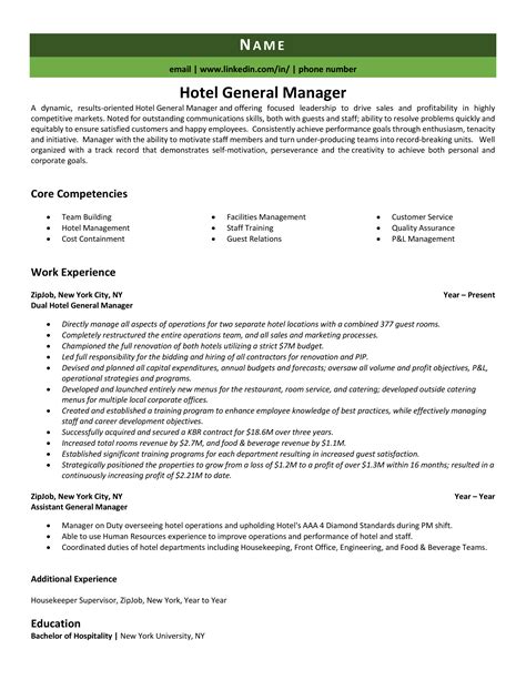 Hotel General Manager Resume Example, Tips & Tricks | ZipJob