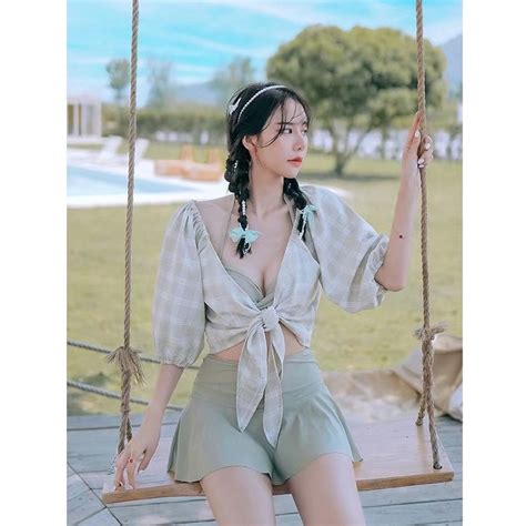 Saf Patricia Green Bikini Set Pcs Woman Premium Korean Swimwear Beachwear Bali Women S