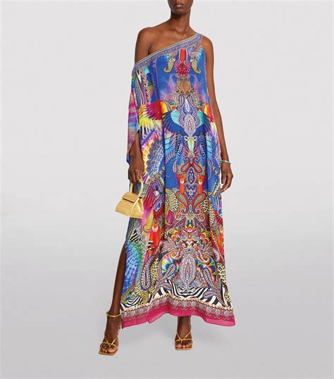 Camilla Blue Silk One Shoulder Kaftan Dress Harrods Uk