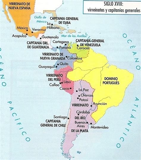 América Virreinatos y Capitanías siglo XVIII Mapa de america