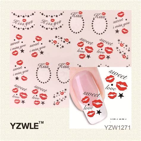 Yzwle 3d Design Kiss Style Diy Watermark Nail Decals Water Transfer