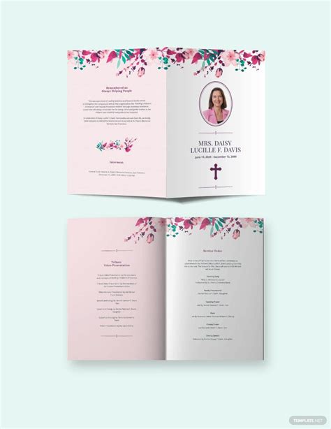 Floral Funeral Memorial Bi-Fold Brochure Template in InDesign, Illustrator, Word, Publisher, PSD ...