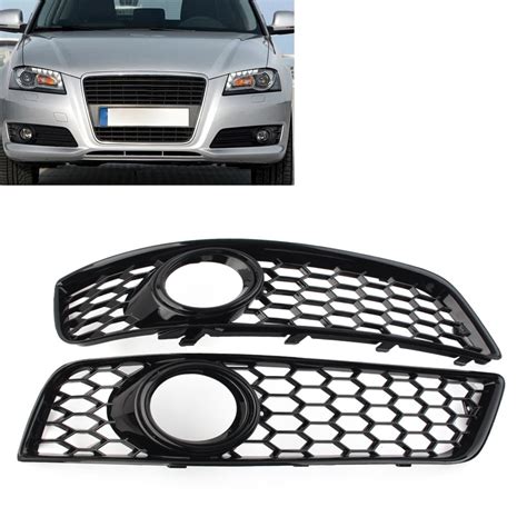 NS Front Bumper Honeycomb Fog Light Grille Black Cover W Hole For Audi