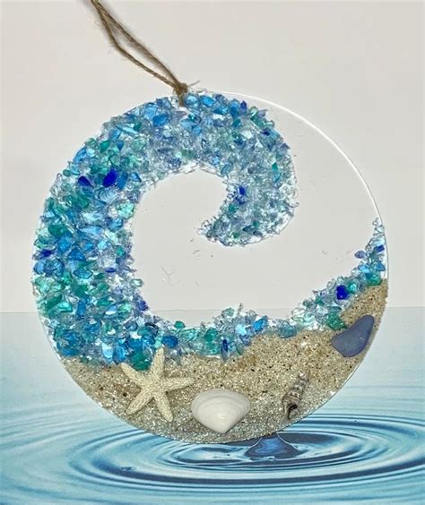 Sea Glass Suncatcher Ocean Crashing Wave Beach Ornament Etsy Sea Crafts Sea Glass Crafts Sea