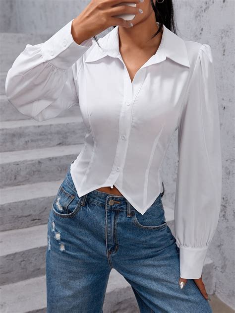 Shein Ezwear Camisa S Lido O Frontal Manga Bufante Camisa De Moda