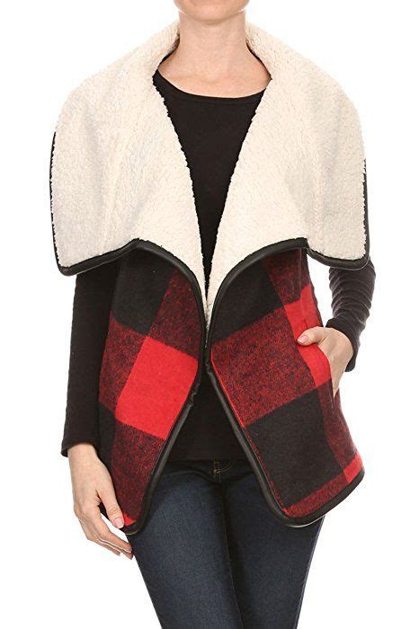 Love Tree Women S Red Buffalo Plaid Vest Faux Shearling Lined