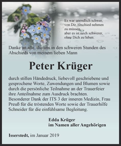 Traueranzeigen Von Peter Kr Ger Trauer In Thueringen De