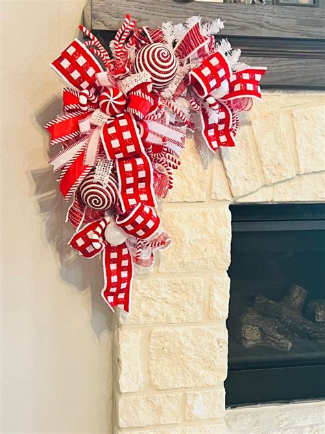 Peppermint Wreath Candy Cane Wreath Peppermint Swag For Etsy