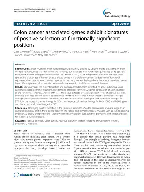 Pdf Colon Cancer Associated Genes Exhibit Signatures Of Positive