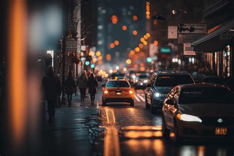 Premium Ai Image A Bustling City Street At Night Representing The