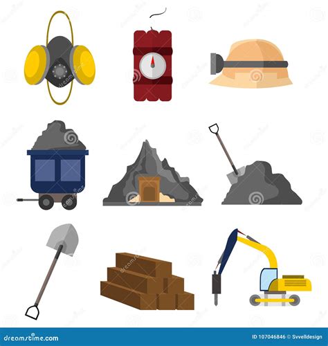 Flat Style Equipment Mining Vector Illustration Graphic Set Stock