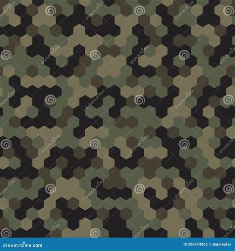 Hexagon Forest Camouflage Seamless Patterns Stock Illustration