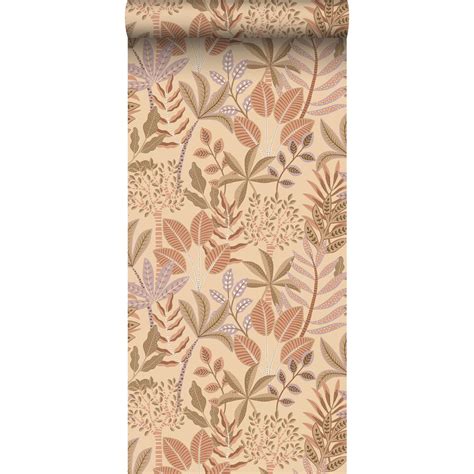 Estahome Behang Bladeren Beige Terracotta Roze En Lila Paars