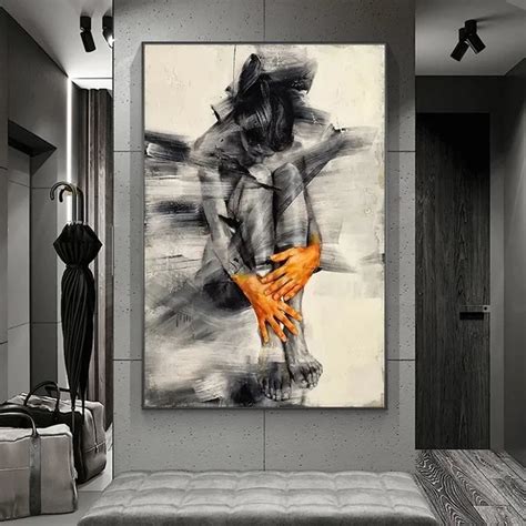Abstract Nude Woman Art Figure Posters Canvas Painting Black And White Wall Art Picture For