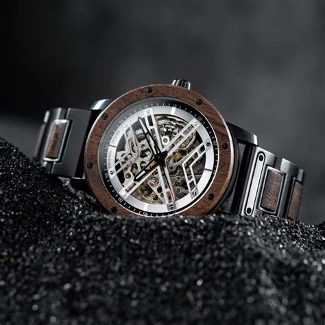 Skeleton Watches Automatic Mechanical Walnut Silver - X