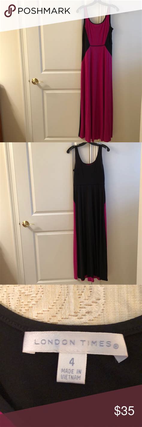 Pink And Black Maxi Dress By London Times Size 4 Pink And Black Maxi