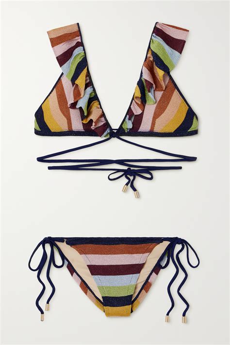 Zimmermann Alight Striped Metallic Stretch Knit Bikini In Multi Modesens