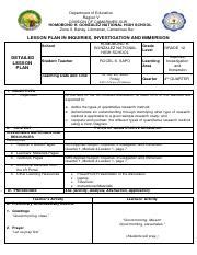 Lesson Plan Inquiries Investigation Immersion For Grade 12 Course