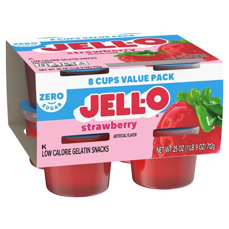 Jell O Strawberry Sugar Free Jello Cups Gelatin Snack Value Pack 8 Ct Cups