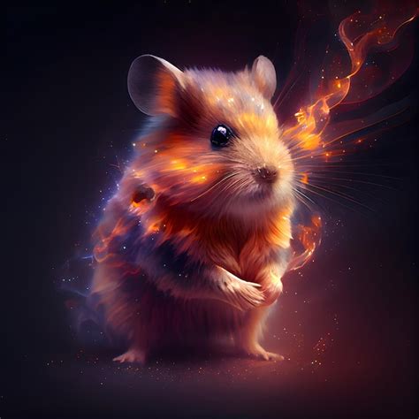 Premium Ai Image Hamster With Fire Effect On A Dark Background