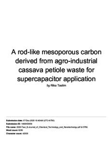 A Rod Like Mesoporous Carbon Derived From Agro Industrial Cassava