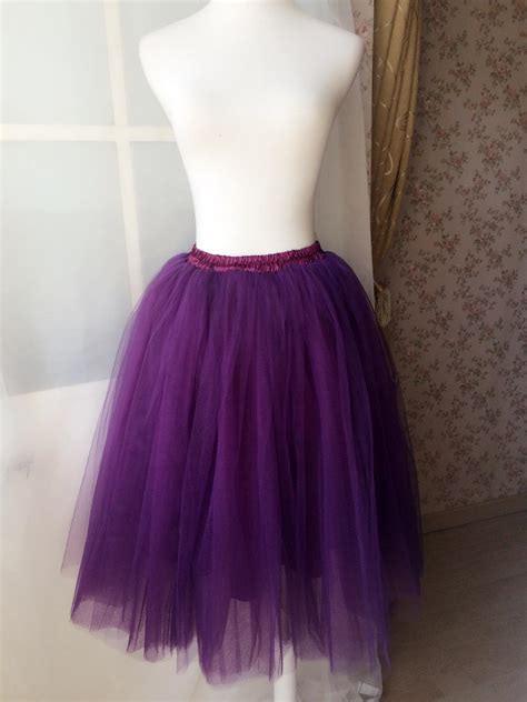 Women 6 Layer A Line Midi Tulle Skirt High Waist Dark Purple Tutu Skirt