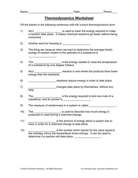 Thermodynamics Worksheets