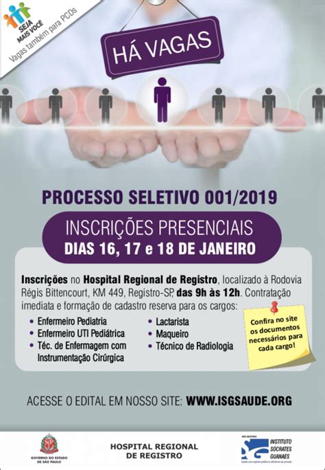 Hospital Regional De Registro Abre Novo Processo Seletivo