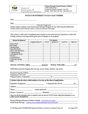 Fillable Online For Gov Bc Notice Of Interest To Salvage Timber