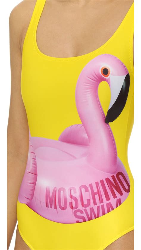 Lyst Moschino Flamingo One Piece Swimsuit In Yellow