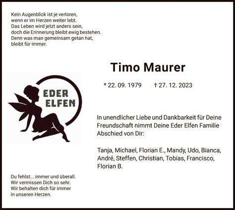 Traueranzeigen Von Timo Maurer Trauer Hna De