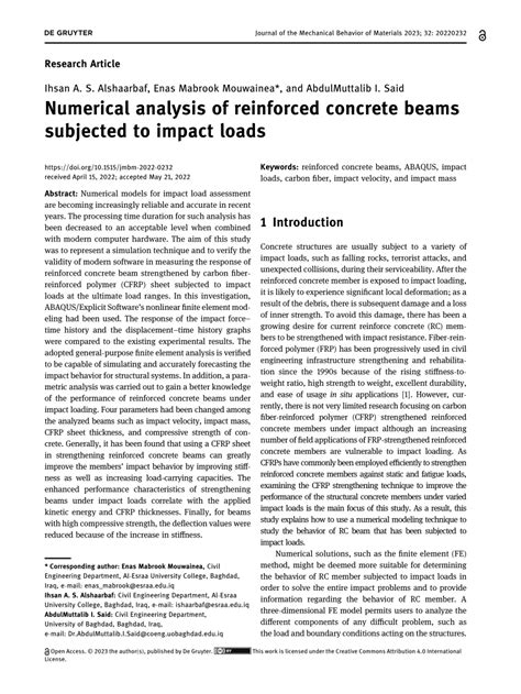 Pdf Numerical Analysis Of Reinforced Concrete Beams Subjected To