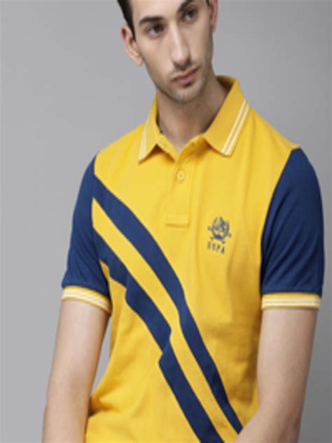 Buy U S Polo Assn Men Yellow Blue Colourblocked Polo Collar Slim Fit