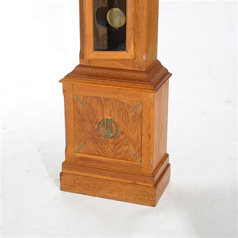 Antique Federal Style Carved Oak Tall Case Clock By Ithaca 20th C At