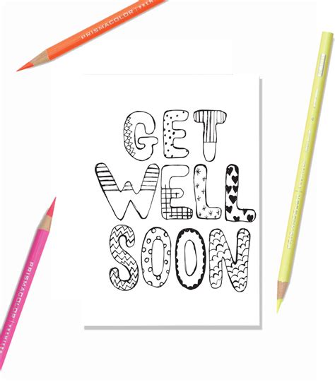 Printable Greeting Card get Well Soon, Kids Coloring Page, Line Art ...