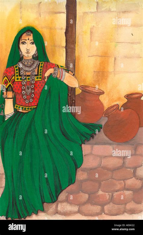 Painting illustration drawing color of one Rajasthani women in Stock Photo: 4434721 - Alamy