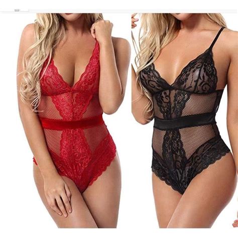 Body Femme Sexy Dentelle Florale Col V Profond Babydoll Lingerie Dos