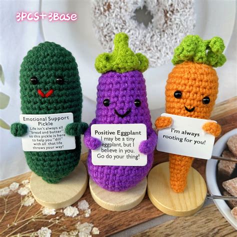 Crochet Emotional Support Pickle Caring Carrot With Positive Eggplant