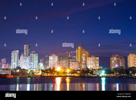 Nighttime View Of The Modern Part Of Cartagena Colombia Stock Photo