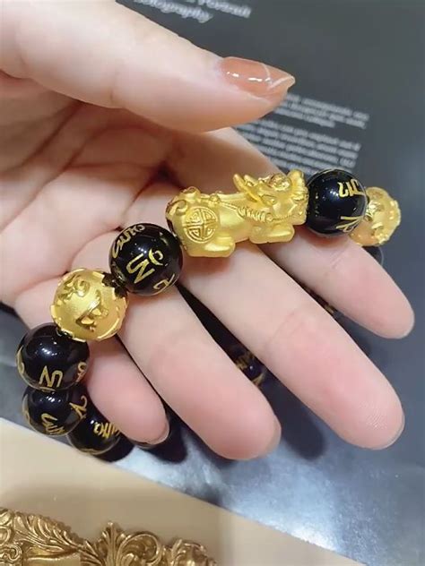 K Gold Pawnable Saudi Gold Original Obsidian Gold Pixiu Bracelet