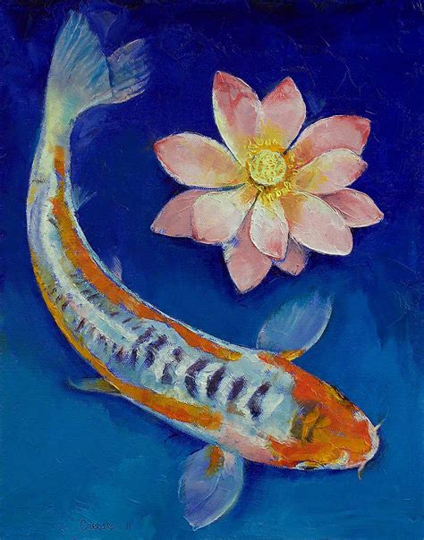 Koi Fish And Lotus Painting By Michael Creese