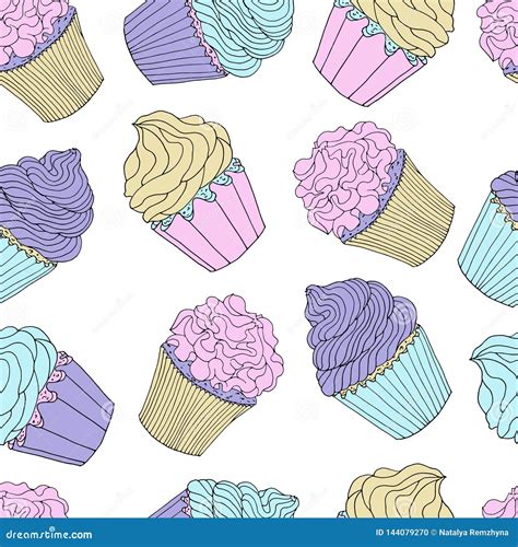 Multicolored Cupcakes Seamless Pattern Isolated On Transparent