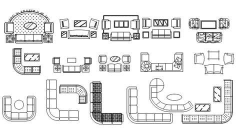 Autocad 2d Blocks Of Different Shapes Of Sofa Set Dwg File Cad File Cadbull