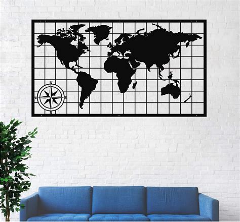 Dekadron Metal World Map Wall Art With Compass World Map Continents