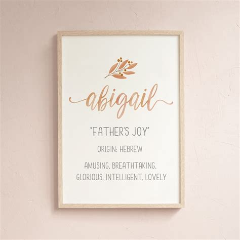 Abigail Name Meaning Print Abigail Name Art Baby Shower Etsy