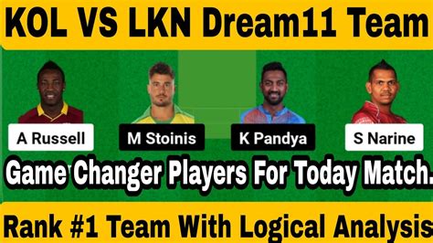 Kol Vs Lkn Dream Prediction Kkr Vs Lkn Dream Team Dream Team