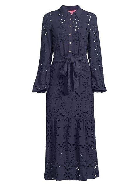 Lilly Pulitzer Zia Eyelet Midi Shirtdress True Navy Soiree Eyelet